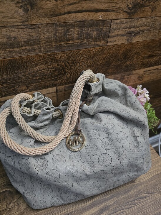 Michael Kors Handbags - Michael Kors Beige Logo Drawstring Shoulder Bag with Rope Handles